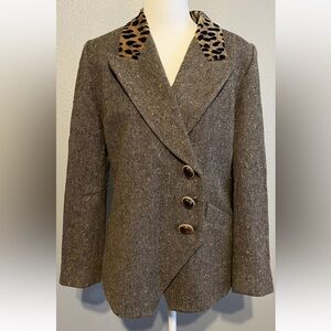 Vintage Christian Dior Herringbone Leopard Blazer Jacket